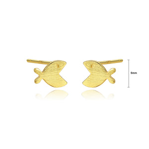 925 Sterling Silver Plated Gold Simple Cute Fish Stud Earrings