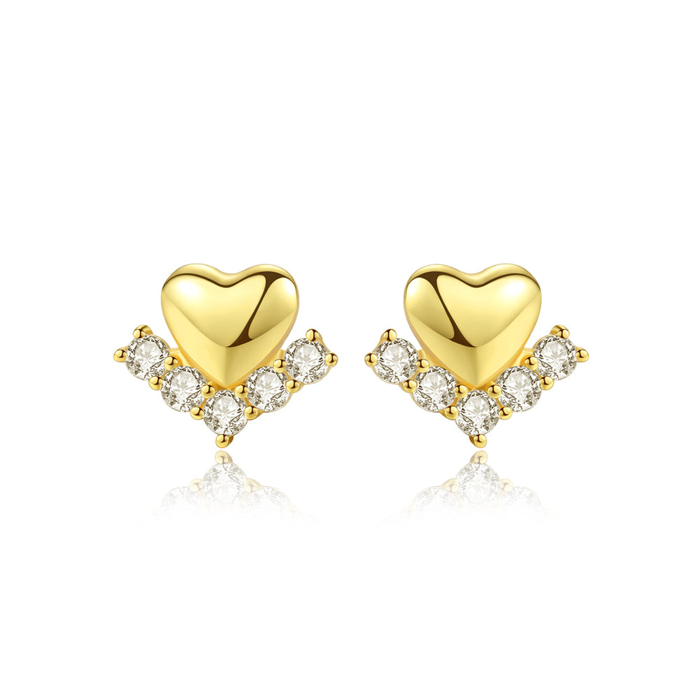 925 Sterling Silver Plated Gold Simple Fashion Heart-shaped Stud Earrings with Cubic Zirconia