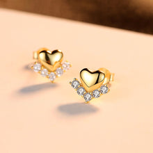 Load image into Gallery viewer, 925 Sterling Silver Plated Gold Simple Fashion Heart-shaped Stud Earrings with Cubic Zirconia