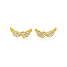 Load image into Gallery viewer, 925 Sterling Silver Plated Gold Fashion Bright Wings Cubic Zirconia Stud Earrings