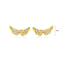 Load image into Gallery viewer, 925 Sterling Silver Plated Gold Fashion Bright Wings Cubic Zirconia Stud Earrings