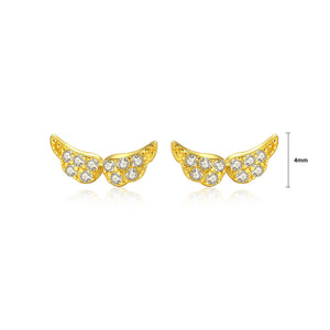 925 Sterling Silver Plated Gold Fashion Bright Wings Cubic Zirconia Stud Earrings