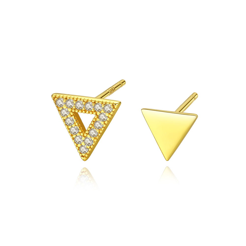 925 Sterling Silver Plated Gold Simple Fashion Geometric Triangle Cubic Zirconia Stud Earrings