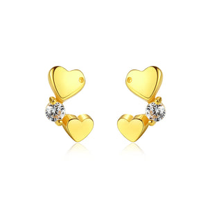 925 Sterling Silver Plated Gold Fashion Romantic Heart-shaped Cubic Zirconia Stud Earrings