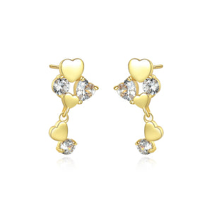 925 Sterling Silver Plated Gold Fashion Romantic Heart-shaped Stud Earrings with Cubic Zirconia