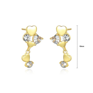 925 Sterling Silver Plated Gold Fashion Romantic Heart-shaped Stud Earrings with Cubic Zirconia