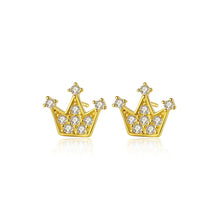 Load image into Gallery viewer, 925 Sterling Silver Plated Gold Fashion Personality Crown Cubic Zirconia Stud Earrings
