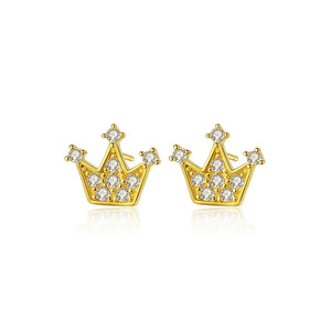 925 Sterling Silver Plated Gold Fashion Personality Crown Cubic Zirconia Stud Earrings