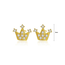 Load image into Gallery viewer, 925 Sterling Silver Plated Gold Fashion Personality Crown Cubic Zirconia Stud Earrings