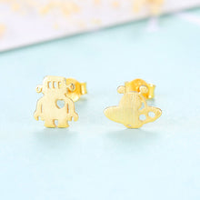 Load image into Gallery viewer, 925 Sterling Silver Plated Gold Fashion Creative Alien Spaceship Asymmetric Stud Earrings