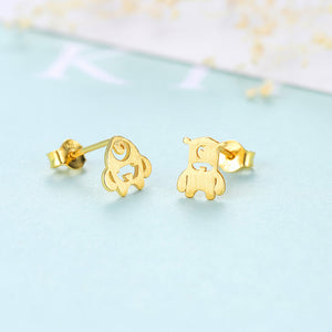 925 Sterling Silver Plated Gold Fashion Creative Small Animal Asymmetric Stud Earrings