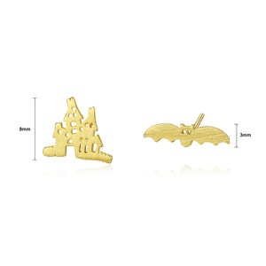 925 Sterling Silver Plated Gold Fashion Creative Castle Asymmetric Stud Earrings
