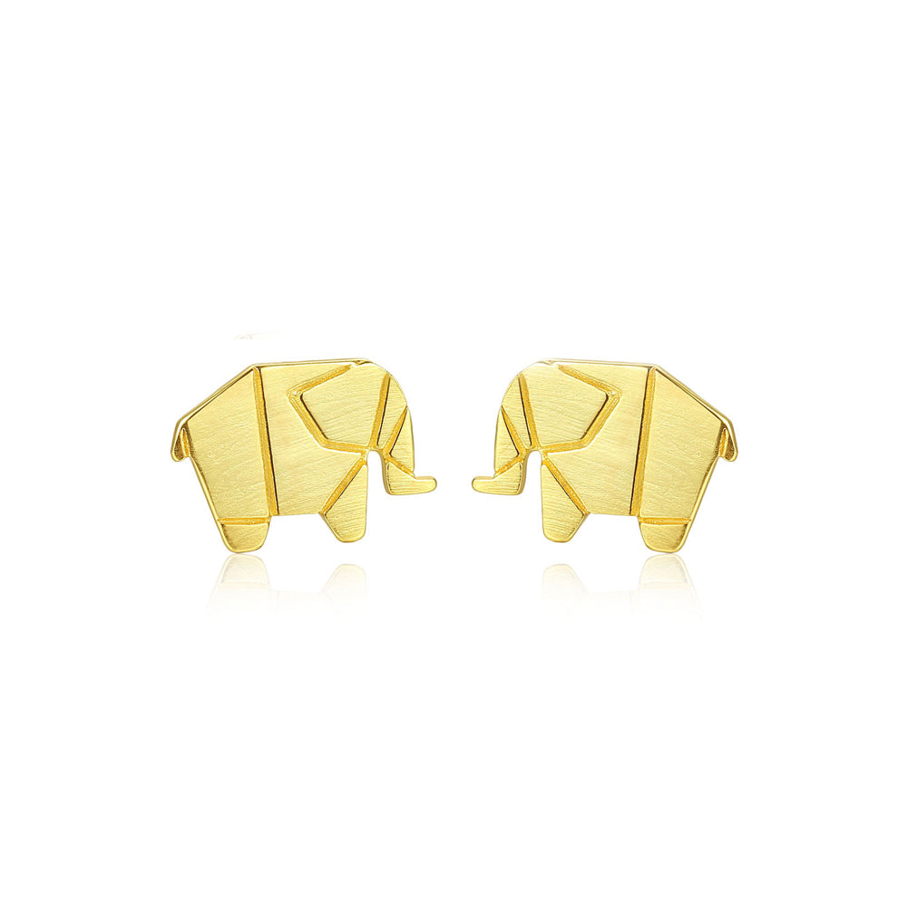 925 Sterling Silver Plated Gold Simple and Fashion Elephant Stud Earrings