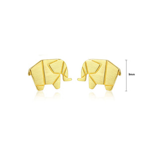 925 Sterling Silver Plated Gold Simple and Fashion Elephant Stud Earrings