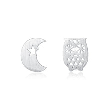 Load image into Gallery viewer, 925 Sterling Silver Simple Creative Owl Moon Asymmetric Stud Earrings