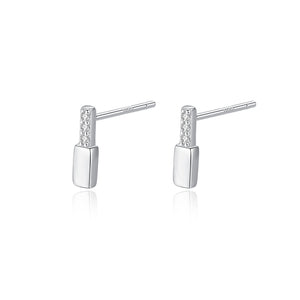 925 Sterling Silver Simple and Delicate Geometric Rectangular Cubic Zirconia Stud Earrings