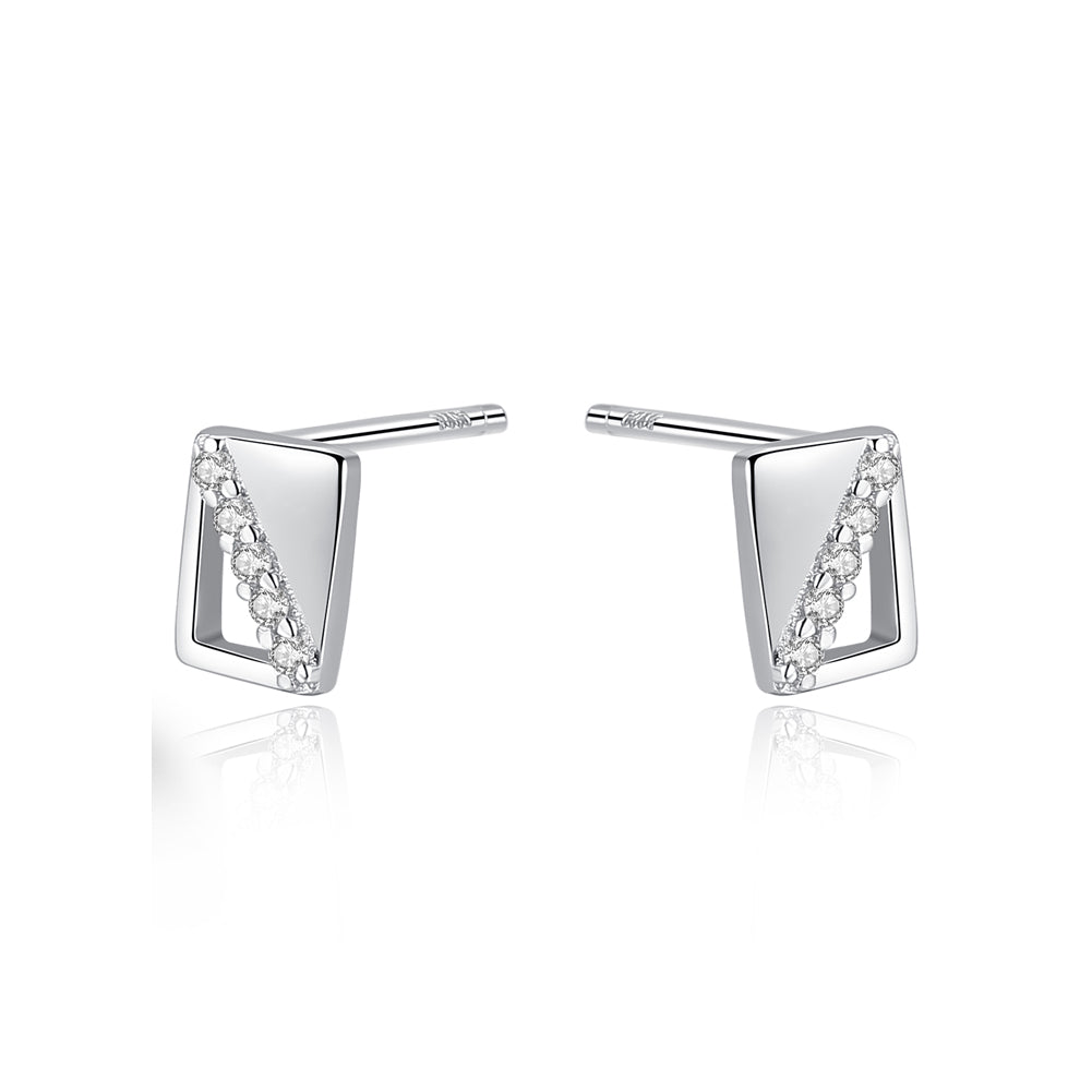 925 Sterling Silver Simple Fashion Hollow Geometric Rectangular Stud Earrings with Cubic Zirconia