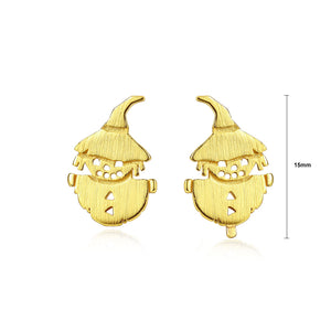 925 Sterling Silver Plated Gold Fashion Creative Scarecrow Stud Earrings