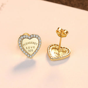 925 Sterling Silver Plated Gold Simple Romantic Heart-shaped Stud Earrings with Cubic Zirconia