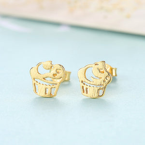 925 Sterling Silver Plated Gold Fashion Sweet Ice Cream Asymmetric Stud Earrings