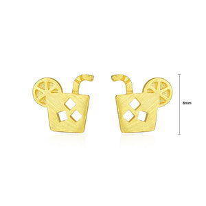 925 Sterling Silver Plated Gold Fashion Cute Summer Drink Stud Earrings