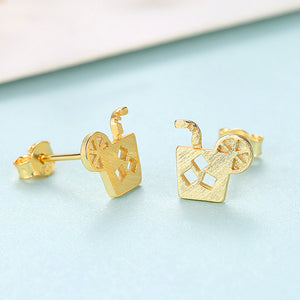 925 Sterling Silver Plated Gold Fashion Cute Summer Drink Stud Earrings