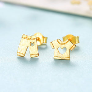 925 Sterling Silver Plated Gold Fashion Creative Clothes Pants Stud Earrings