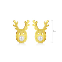 Load image into Gallery viewer, 925 Sterling Silver Plated Gold Simple Cute Deer Fashion Pearl Stud Earrings