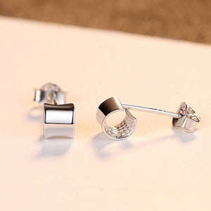 925 Sterling Silver Simple Fashion Geometric Cylindrical Cubic Zirconia Stud Earrings