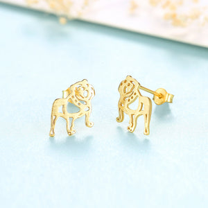 925 Sterling Silver Plated Gold Simple Cute Puppy Stud Earrings