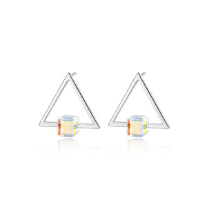 925 Sterling Silver Simple Fashion Geometric Triangle Stud Earrings with White Cubic Zirconia