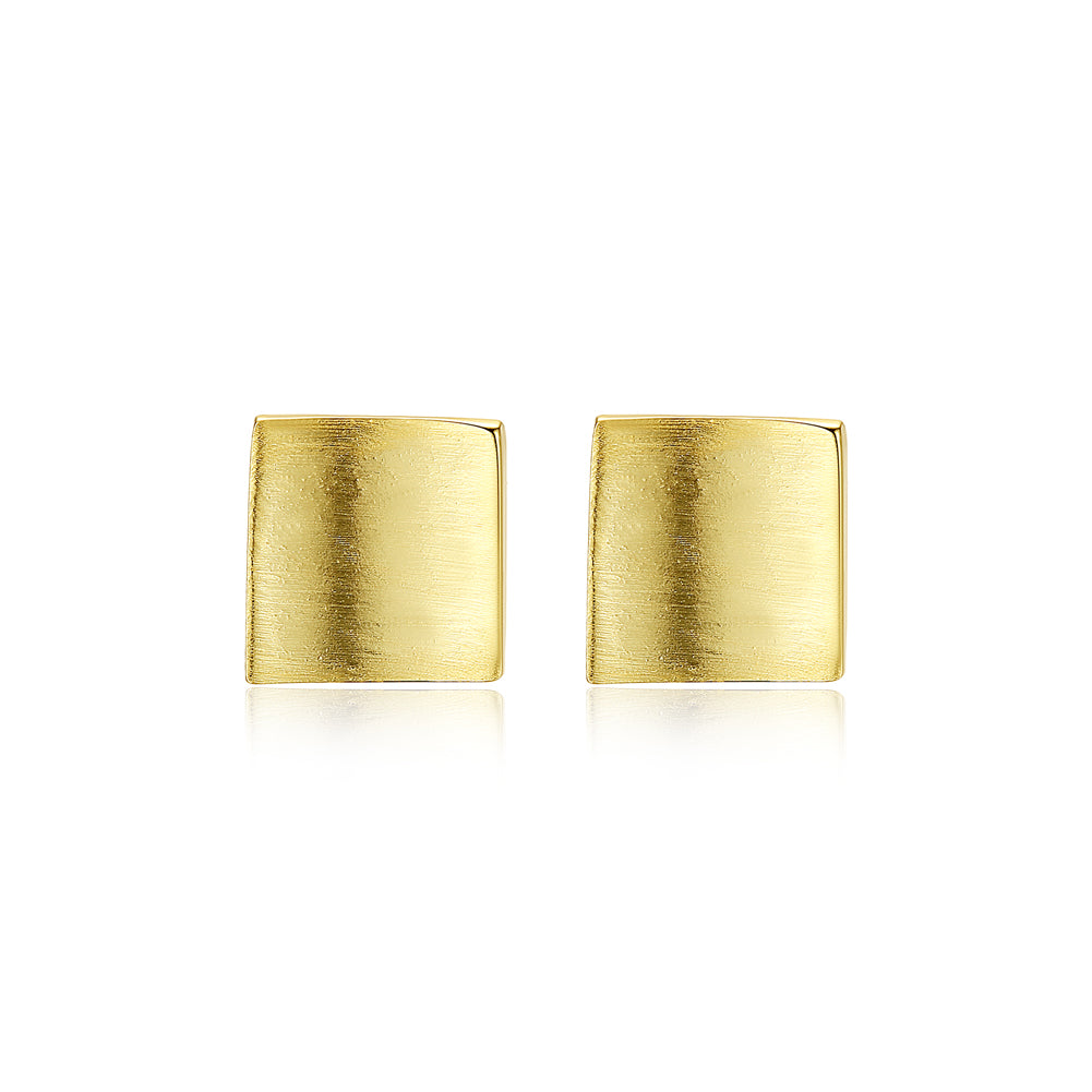 925 Sterling Silver Plated Gold Simple Fashion Geometric Square Stud Earrings