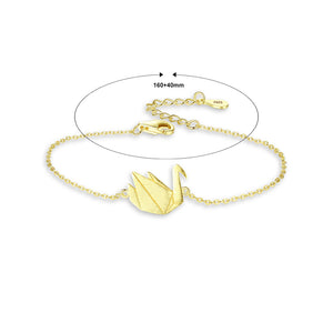 925 Sterling Silver Plated Gold Fashion Elegant Swan Bracelet