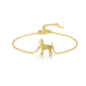 925 Sterling Silver Plated Gold Simple Cute Puppy Bracelet with Cubic Zirconia