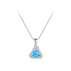 925 Sterling Silver Fashion Elegant Geometric Triangle Pendant with Blue Imitation Opal and Necklace