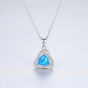 925 Sterling Silver Fashion Elegant Geometric Triangle Pendant with Blue Imitation Opal and Necklace