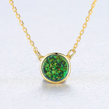 Load image into Gallery viewer, 925 Sterling Silver Plated Gold Simple Classic Geometric Round Color Artificial Opal Pendant with Necklace