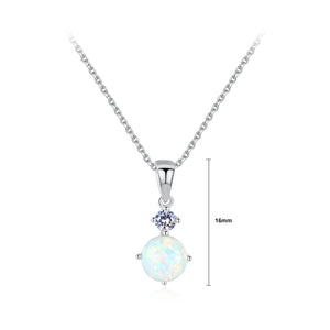 925 Sterling Silver Fashion Simple Round White Imitation Opal Pendant with Cubic Zirconia and Necklace
