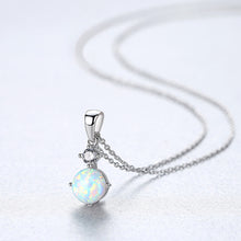 Load image into Gallery viewer, 925 Sterling Silver Fashion Simple Round White Imitation Opal Pendant with Cubic Zirconia and Necklace