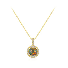 Load image into Gallery viewer, 925 Sterling Silver Plated Gold Simple and Elegant Geometric Round Green Artificial Opal Pendant with Cubic Zirconia and Necklace