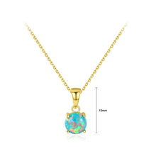 Load image into Gallery viewer, 925 Sterling Silver Plated Gold Simple Fashion Geometric Round Green Artificial Opal Pendant with Necklace