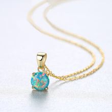 Load image into Gallery viewer, 925 Sterling Silver Plated Gold Simple Fashion Geometric Round Green Artificial Opal Pendant with Necklace