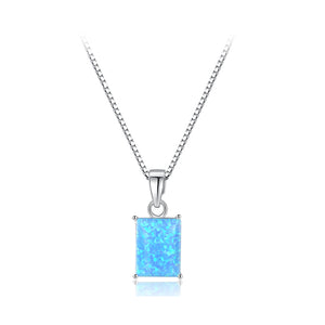 925 Sterling Silver Simple Fashion Geometric Blue Imitation Opal Pendant with Necklace