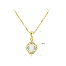 Load image into Gallery viewer, 925 Sterling Silver Plated Gold Vintage Fashion Pattern White Imitation Opal Pendant with Cubic Zirconia and Necklace