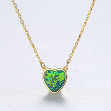 Load image into Gallery viewer, 925 Sterling Silver Plated Gold Simple Romantic Heart-shaped Green Imitation Opal Pendant with Necklace