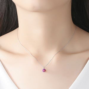925 Sterling Silver Simple Fashion Geometric Round Red Imitation Opal Pendant with Necklace