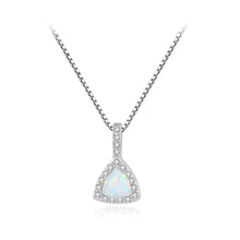 Load image into Gallery viewer, 925 Sterling Silver Elegant Fashion Geometric Triangle White Imitation Opal Pendant with Cubic Zirconia and Necklace