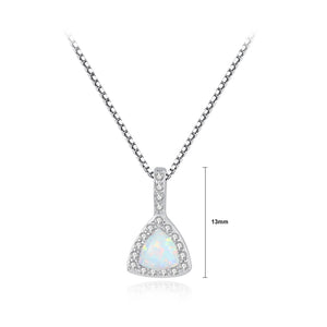925 Sterling Silver Elegant Fashion Geometric Triangle White Imitation Opal Pendant with Cubic Zirconia and Necklace
