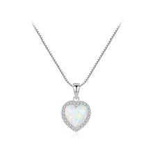 Load image into Gallery viewer, 925 Sterling Silver Simple Romantic Heart-shaped White Opal Pendant with Cubic Zirconia and Necklace