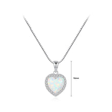 Load image into Gallery viewer, 925 Sterling Silver Simple Romantic Heart-shaped White Opal Pendant with Cubic Zirconia and Necklace